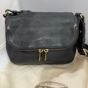Fossil Black Leather Crossbody Bag with expandable bottom